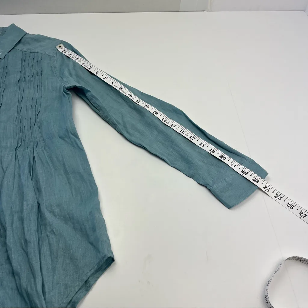 Sundance Katina Shirt 100% Linen Pintuck Tunic Top Button Front Blue XS NWOT‎ - Image 7