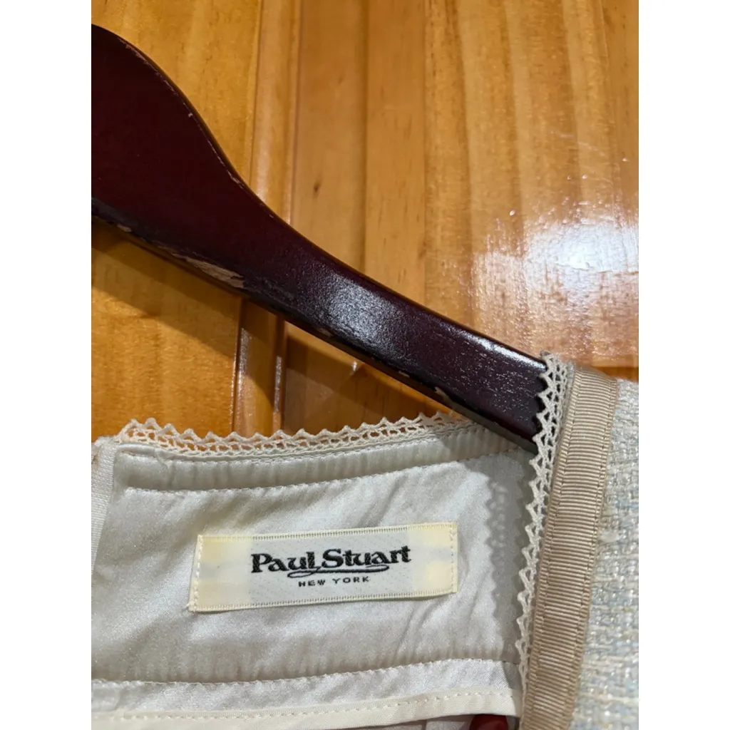 Paul Stuart Silk Chiffon & Tweed Dress Beige Cream Puff Sleeve Size S - Image 2