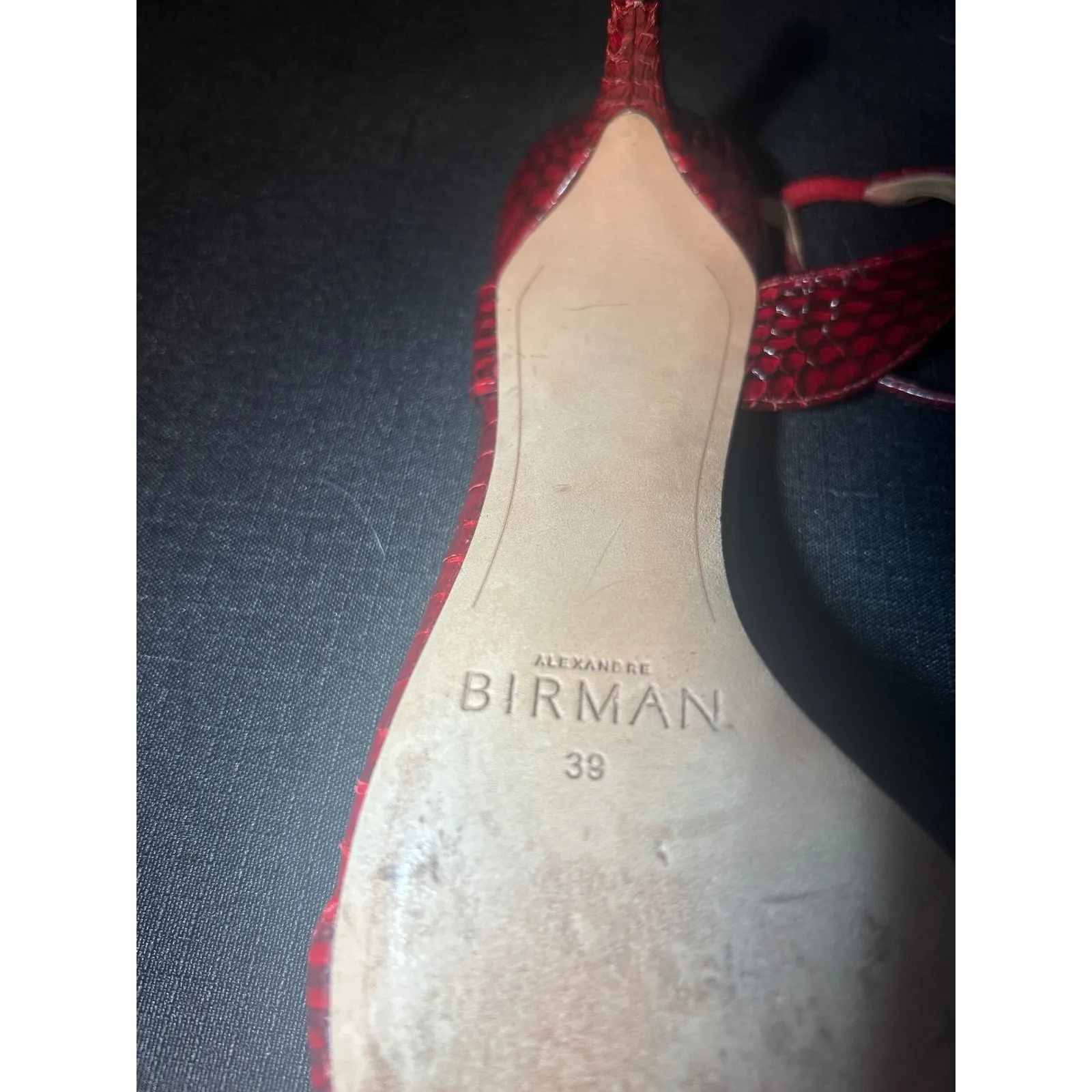 Alexandre Birman Red Snakeskin Leather Ankle Strap Heeled Sandals Size 39 - Image 3