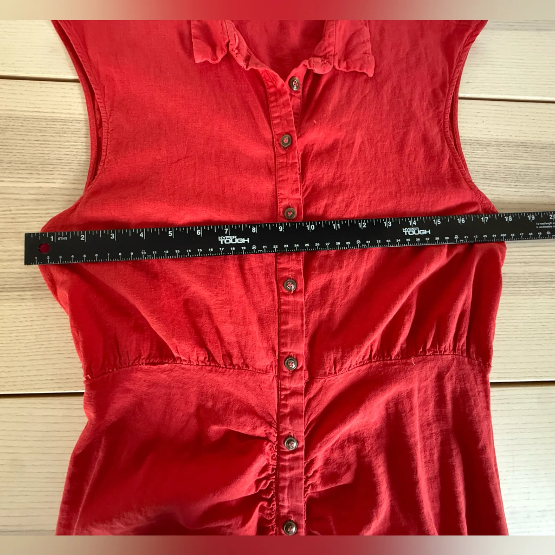 Zara red linen blend midi shirt dress button down sleeveless lagenlook L - Image 6