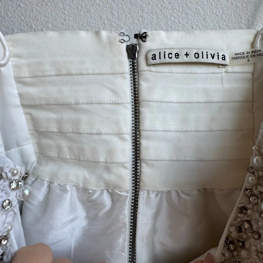 Alice + Olivia Beaded Pearl Sequin Tibi Bride Bachelorette Fiancé Dress Size 8 - Image 7
