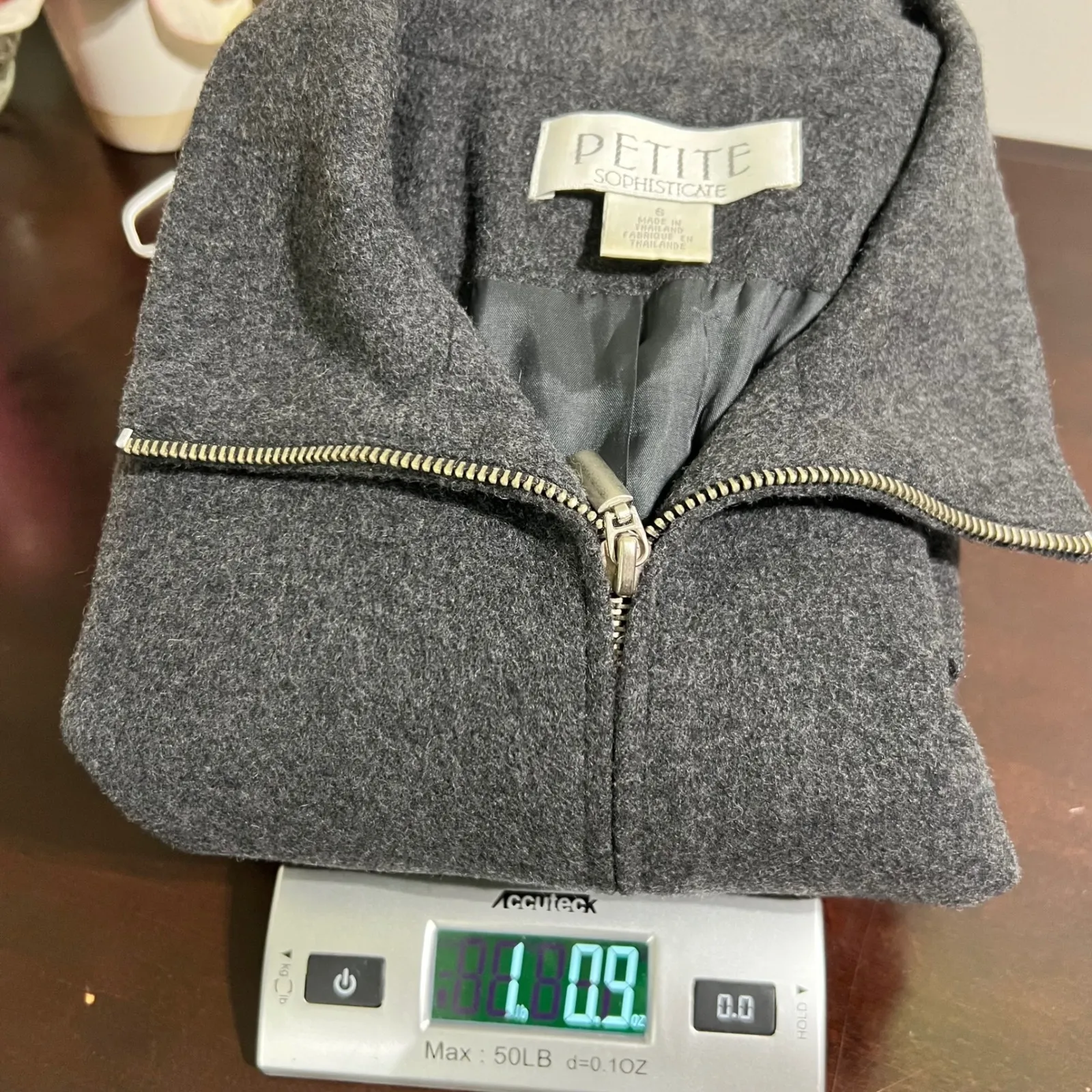 Petite Sophisticate Gray Wool Cashmere Nylon Blend Zip Front Jacket Size 6 - Image 8