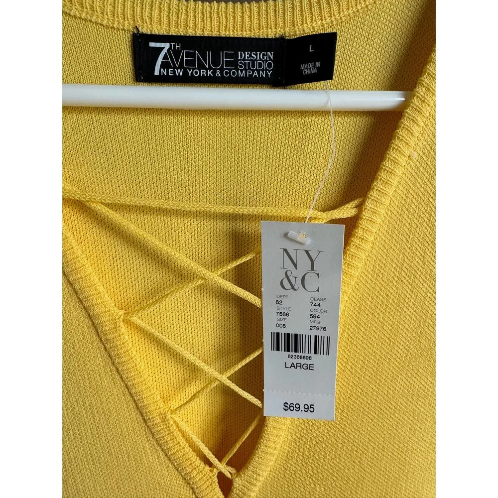 NWT NY & Company 7th Avenue Yellow summer sleeveless Sweater Dress Size Large - Image 8