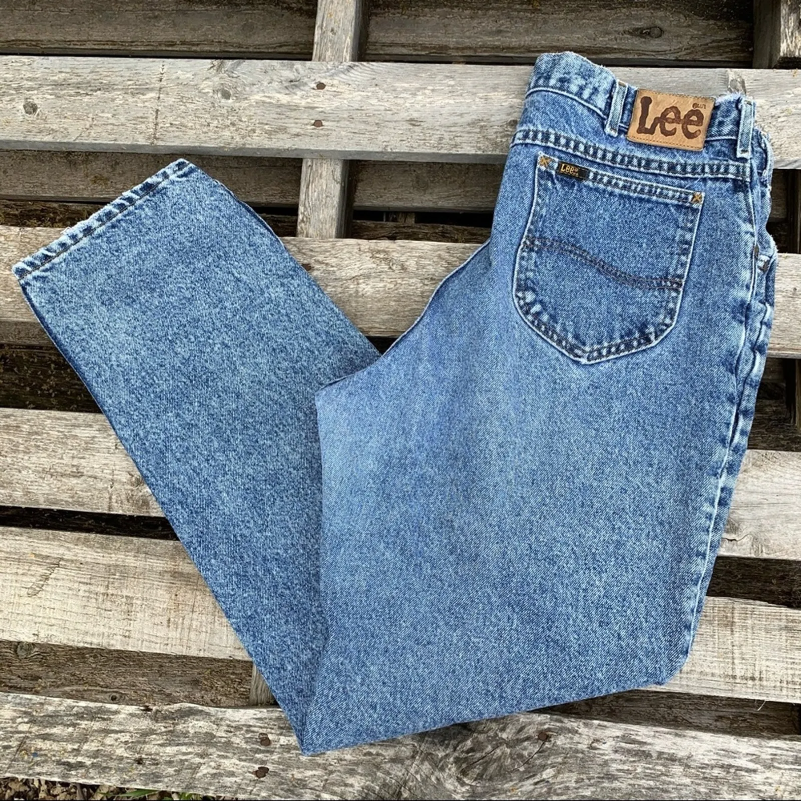 Vintage 90s Lee stonewashed acid taper ankle mom jeans - Image 2