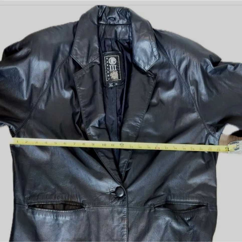 Vintage 100% Leather Trench Coat Women’s M 80s 90s Gothic Long Black Size M - Image 7