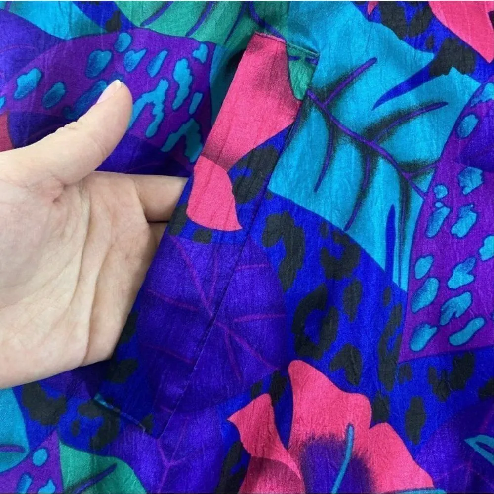 Joan Walters 90’s Vintage Purple Floral Reversible Windbreaker Jacket Size S - Image 6