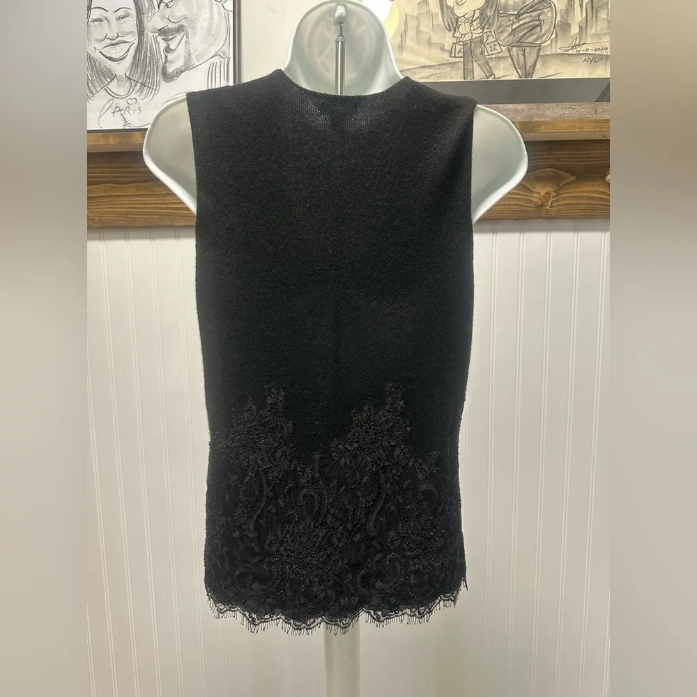 Ann Taylor Black Cashmere Beaded Women's vneck sleeveless sweater sz small - Image 2