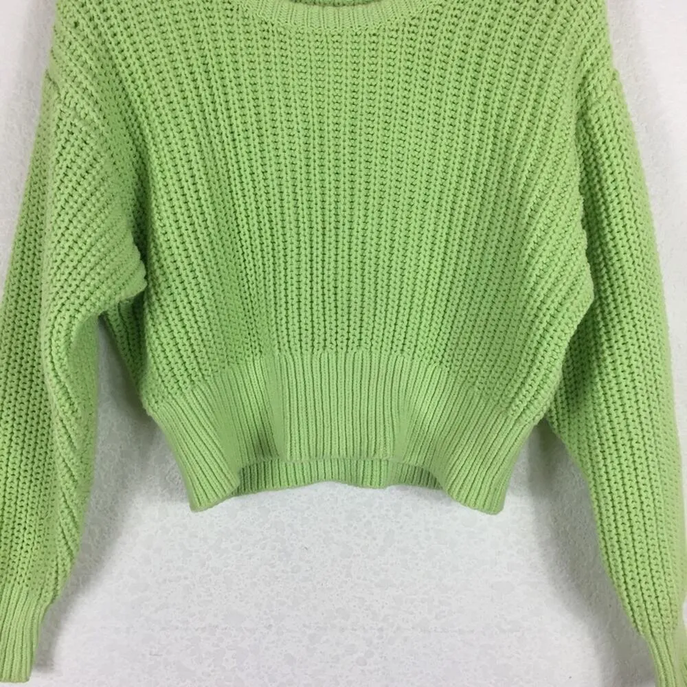 Aritzia TNA The Fisherman Sweater XS Neon Green Chunky Knit Cotton Cropped - Image 10