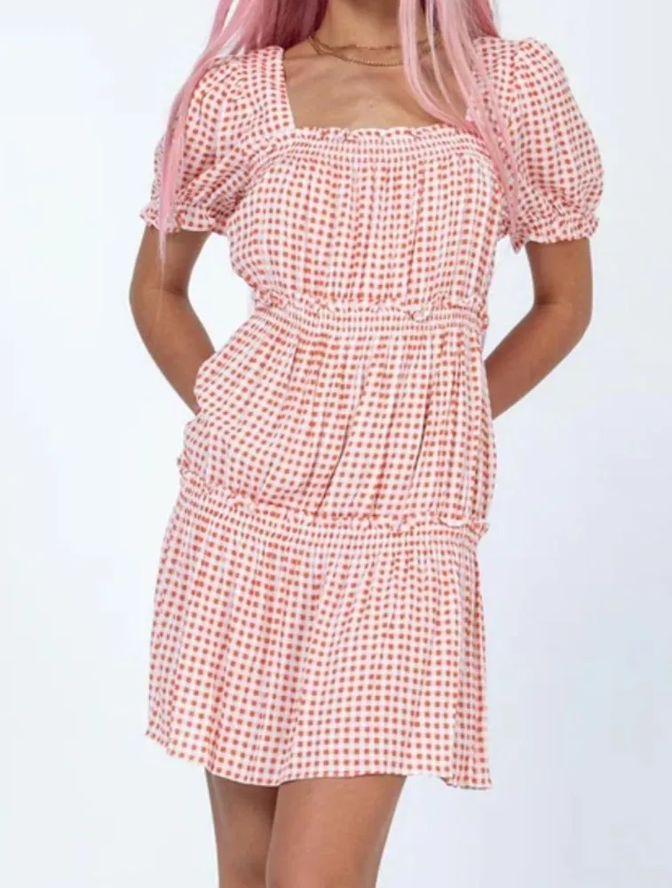 open lace back dress Jade Gingham Tiered Midi Dress- Orange  Poppie's Boutique
