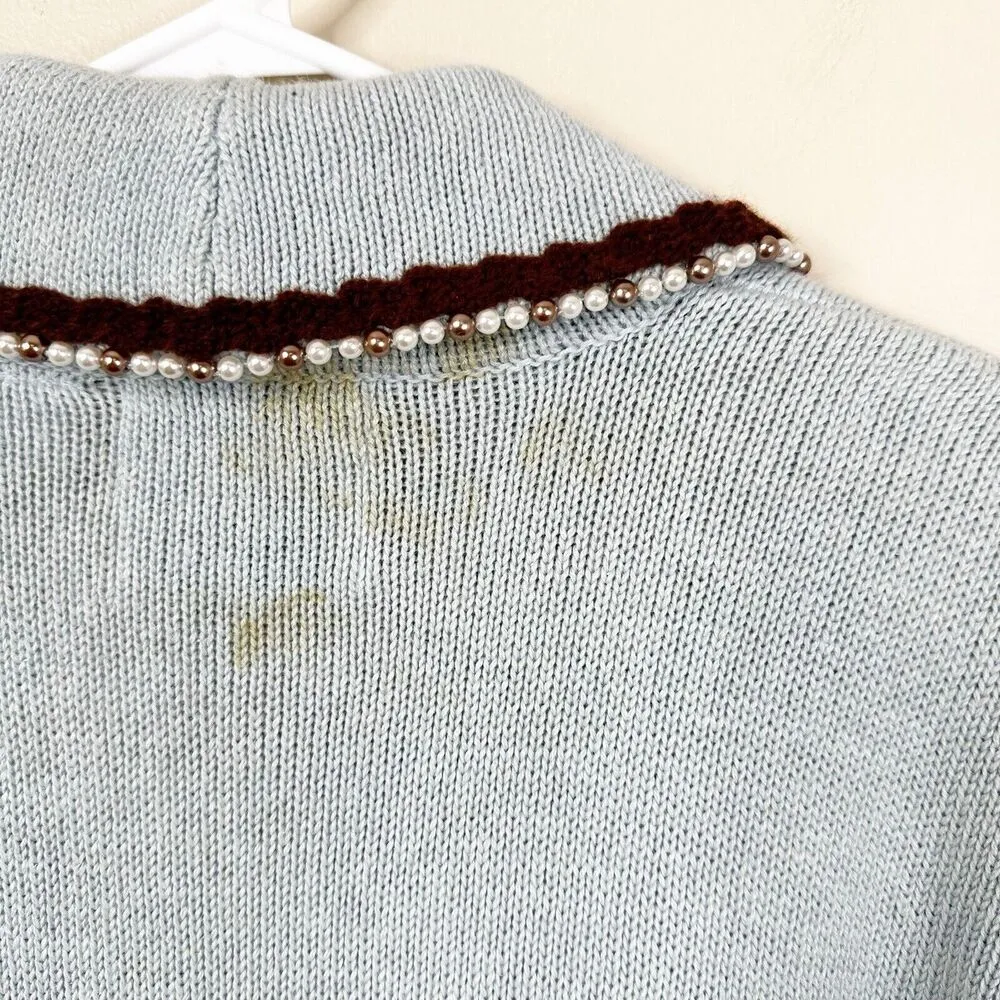 NEW Storybook Knits Vintage Sweater Womens XS Blue Flower Beaded Long Cardigan - Image 7