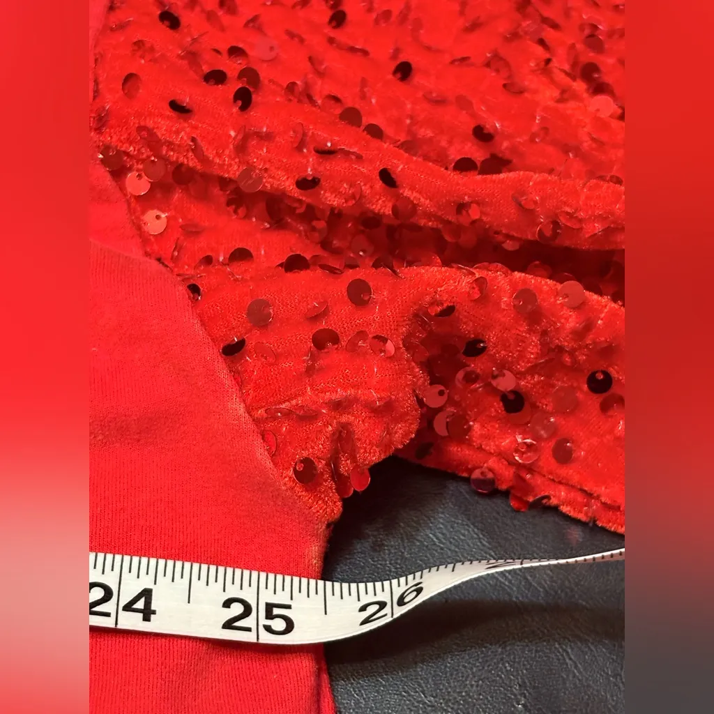 Bibi Crew Sweatshirt L Red Acid Wash With Sequins Sleeves Size L - Image 9