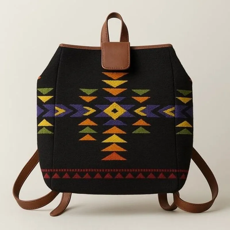 Pendleton Aztec Southwestern black backpack with leather shoulder straps Western - Image 2