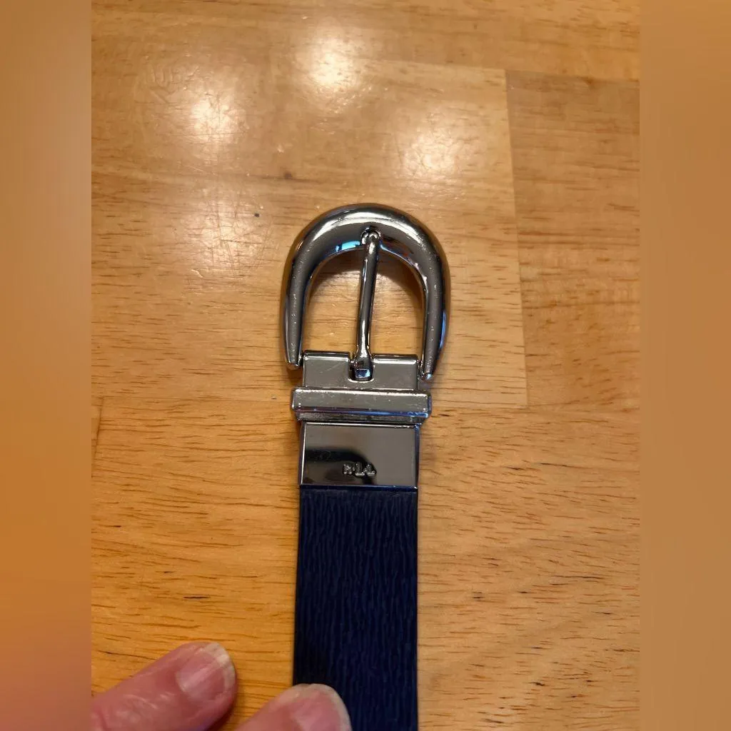 Lauren Ralph Lauren Navy Brown Reversible Leather Belt Silver Buckle classic Black - Image 14