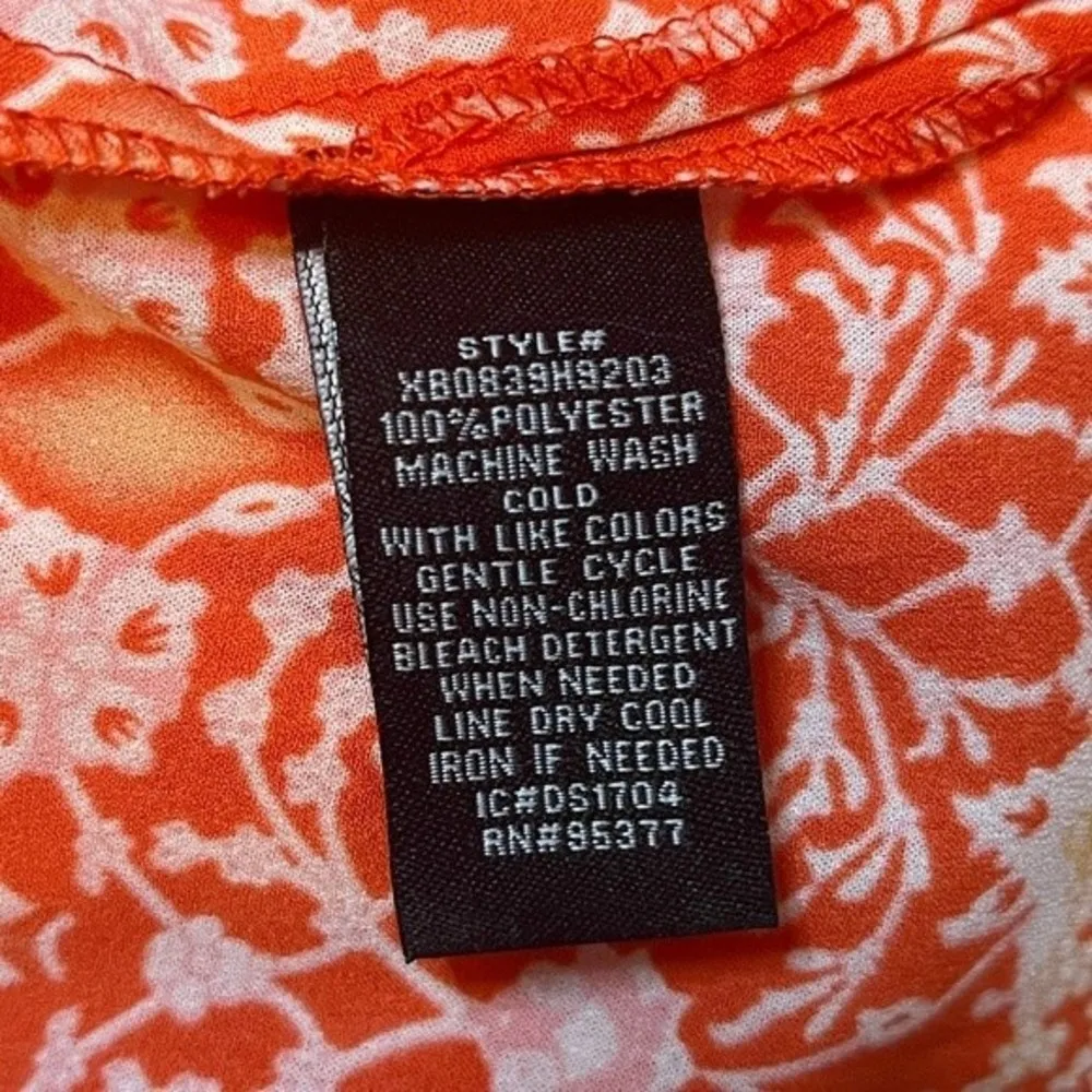 Orange Floral Patterned Cap Sleeve Top Size Medium - Image 3