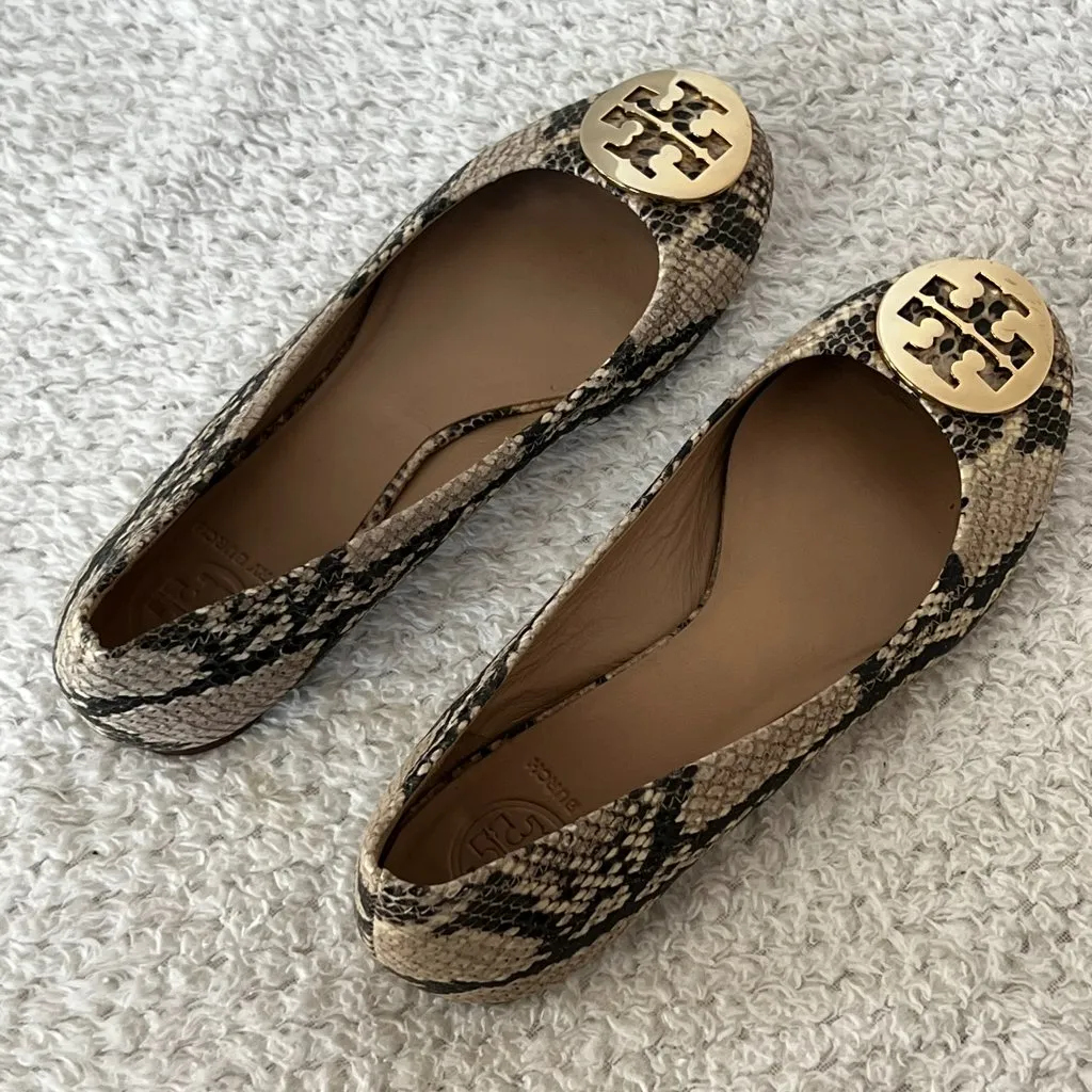 Tory Burch Python Snake Print Leather Reva Flats Womens Size 8 - Image 4