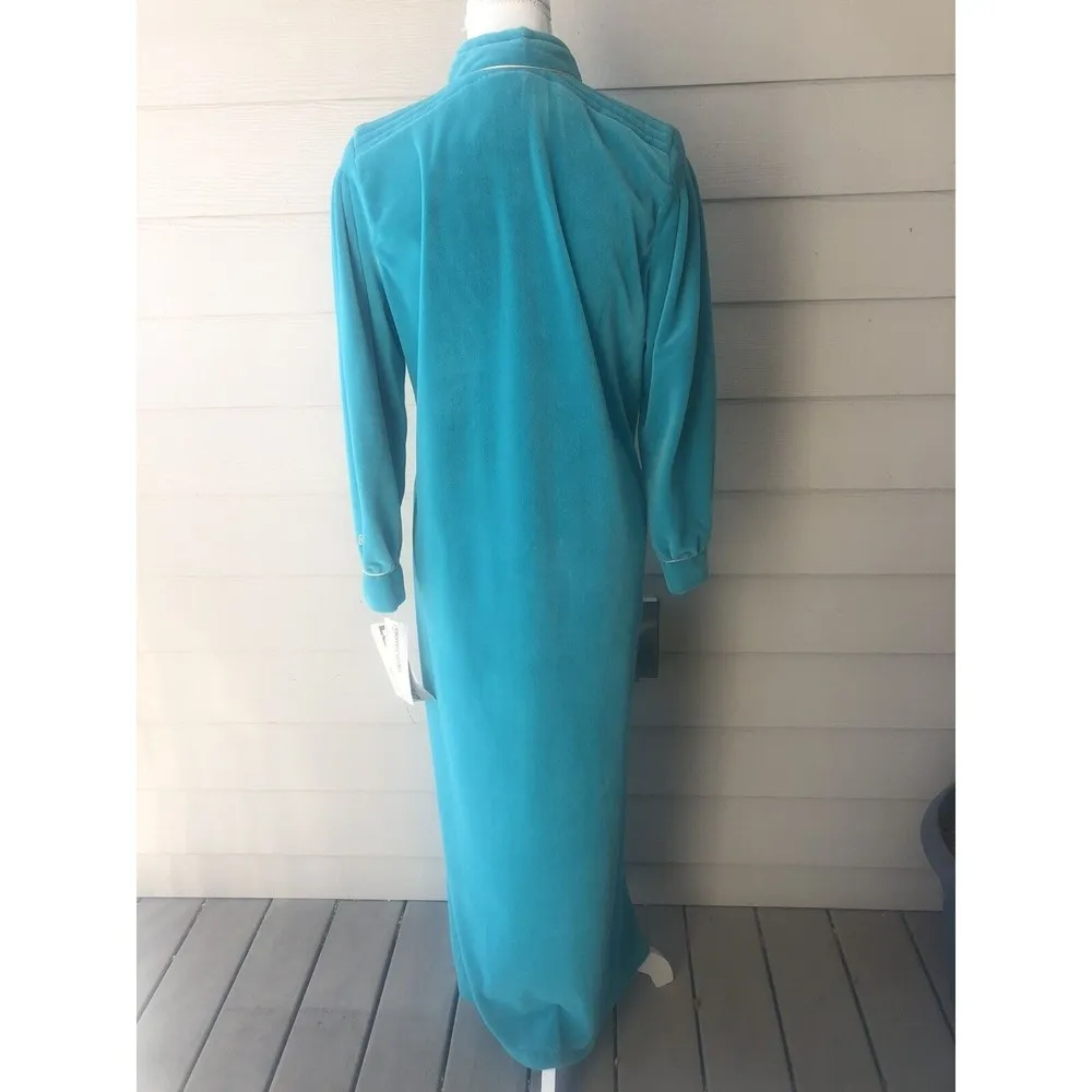 NWT Pierre Cardin Vintage Turquoise Plush Velour Robe Zipper - Image 4