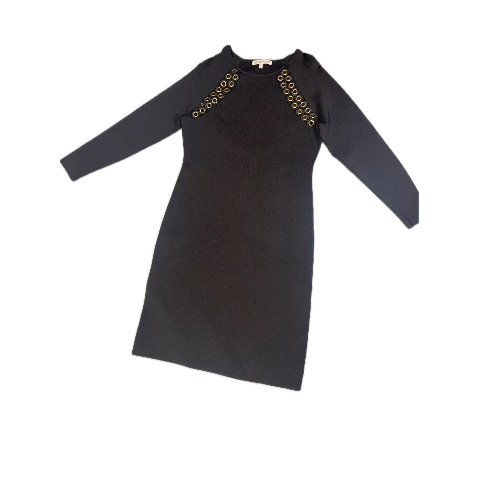 Good American Black Ribbed Knit Bodycon‎ Dress with Grommet Detail Size 5 - Image 2