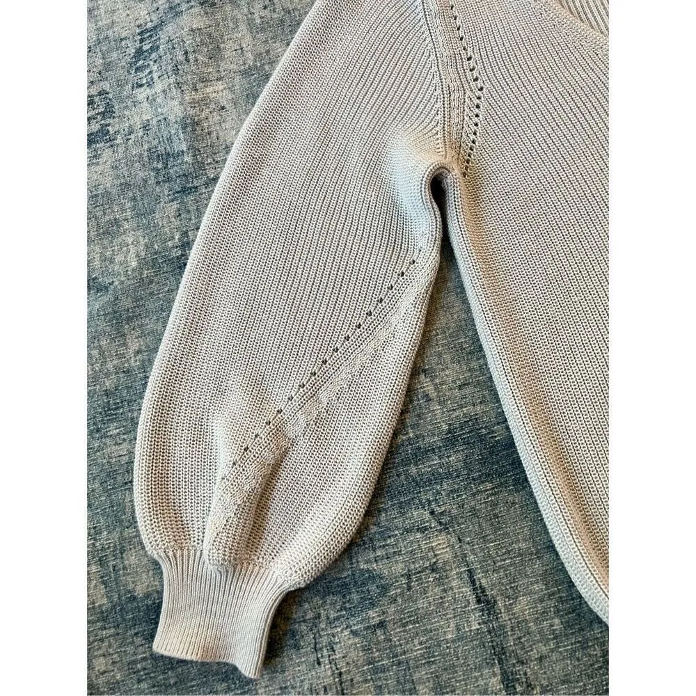 Gentle Fawn Light Blue Hailey Balloon Sleeve Pointelle Sweater XL - Image 6