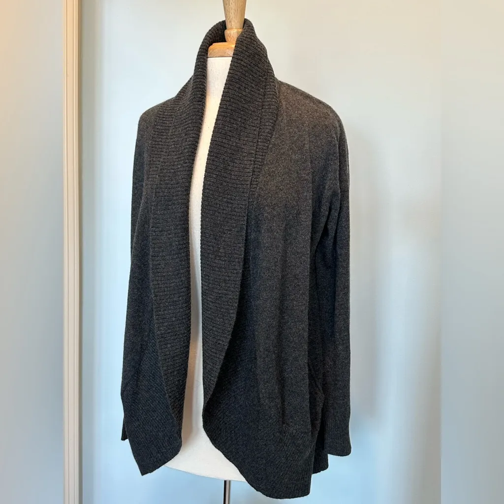 Quince Mongolian 100% Cashmere Open Cardigan Sweater NWT Size L color Charcoal - Image 4