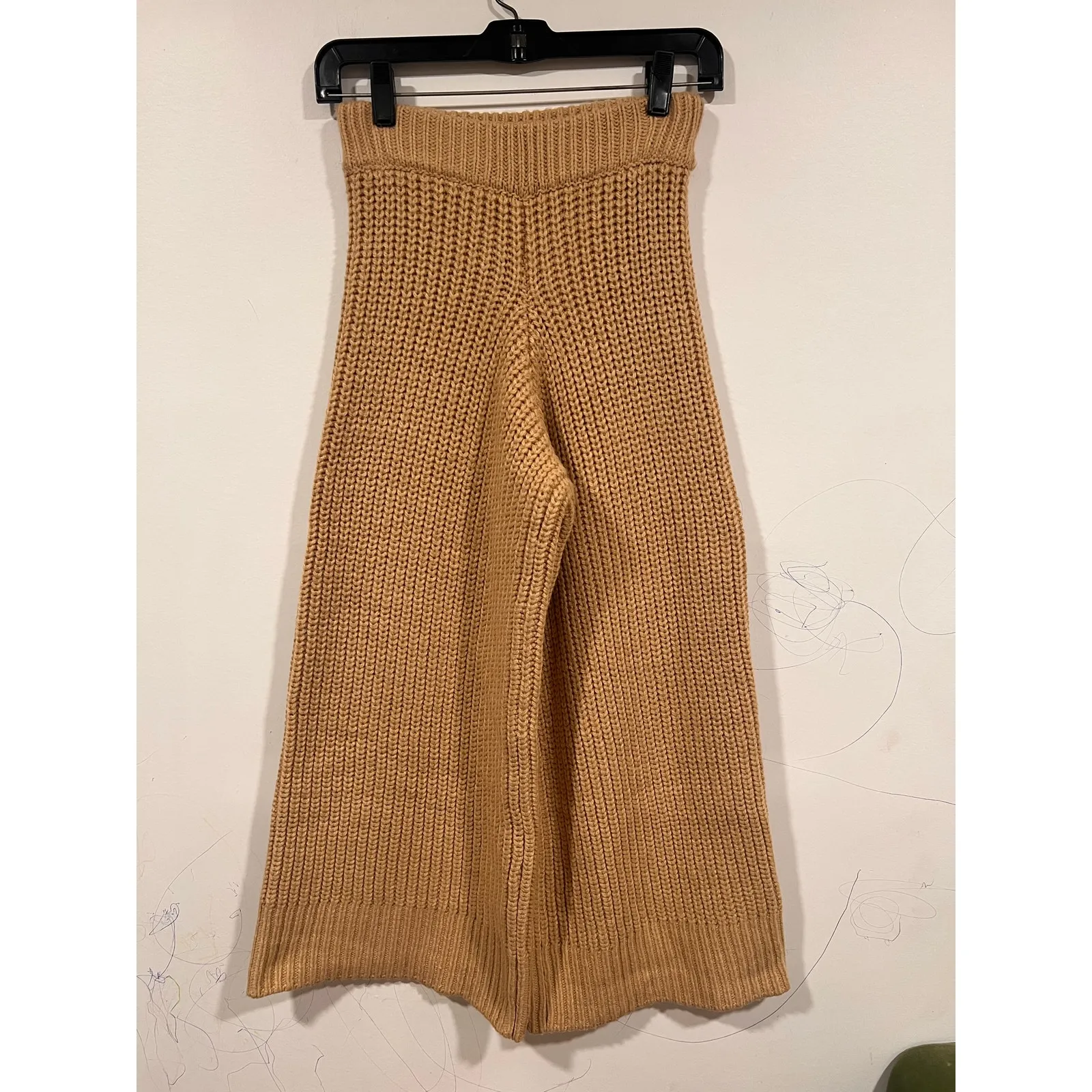 Women’s Zara Chunky knit wide-leg Camel Lounge pants Small Boho Lux - Image 4