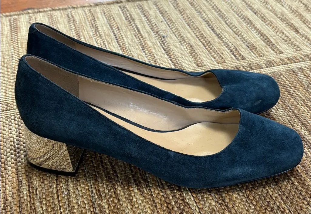 Karl Lagerfeld Navy Velvet Now Silver Block Heel Loafers US 9.5 - Image 1