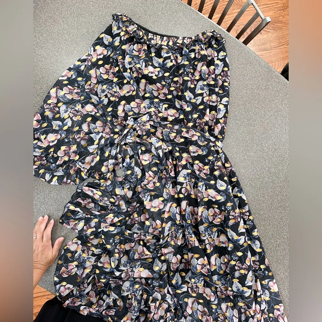 Dalia MacPhee One Shoulder Tie Waist Floral Flowy Maxi Dress Multicolor Black Size M - Image 6