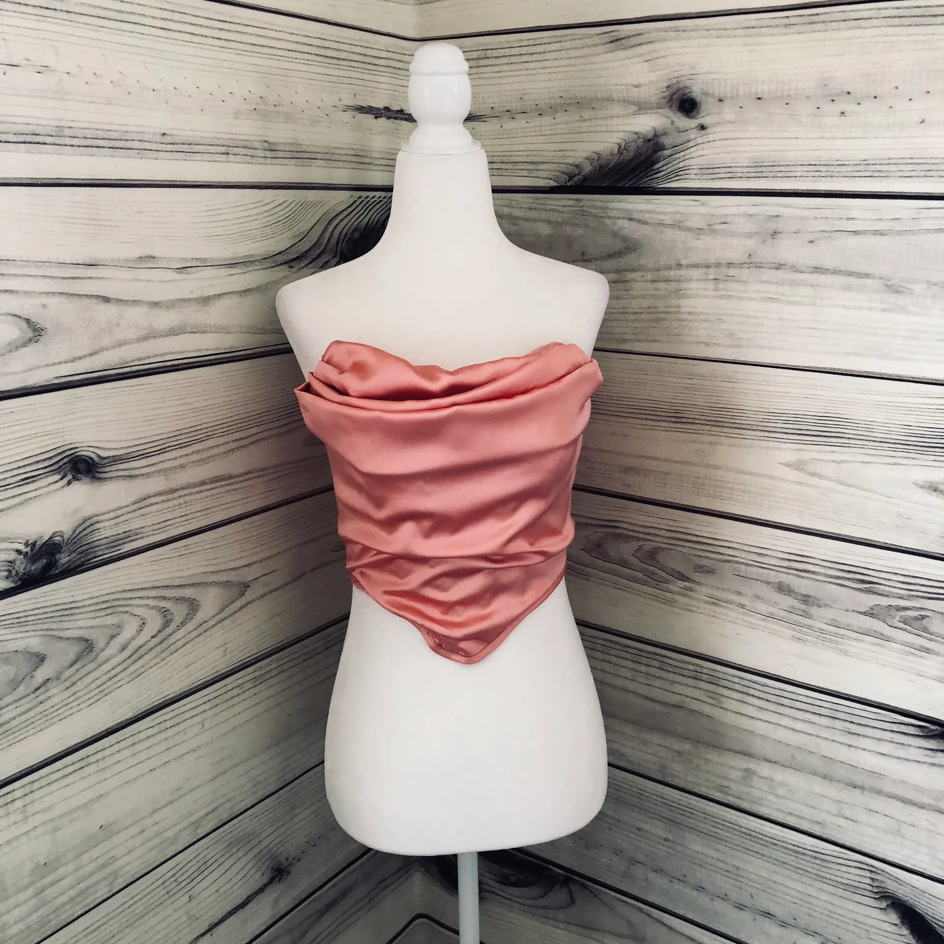 Pink Drape Front Strapless Crop Top - Image 5