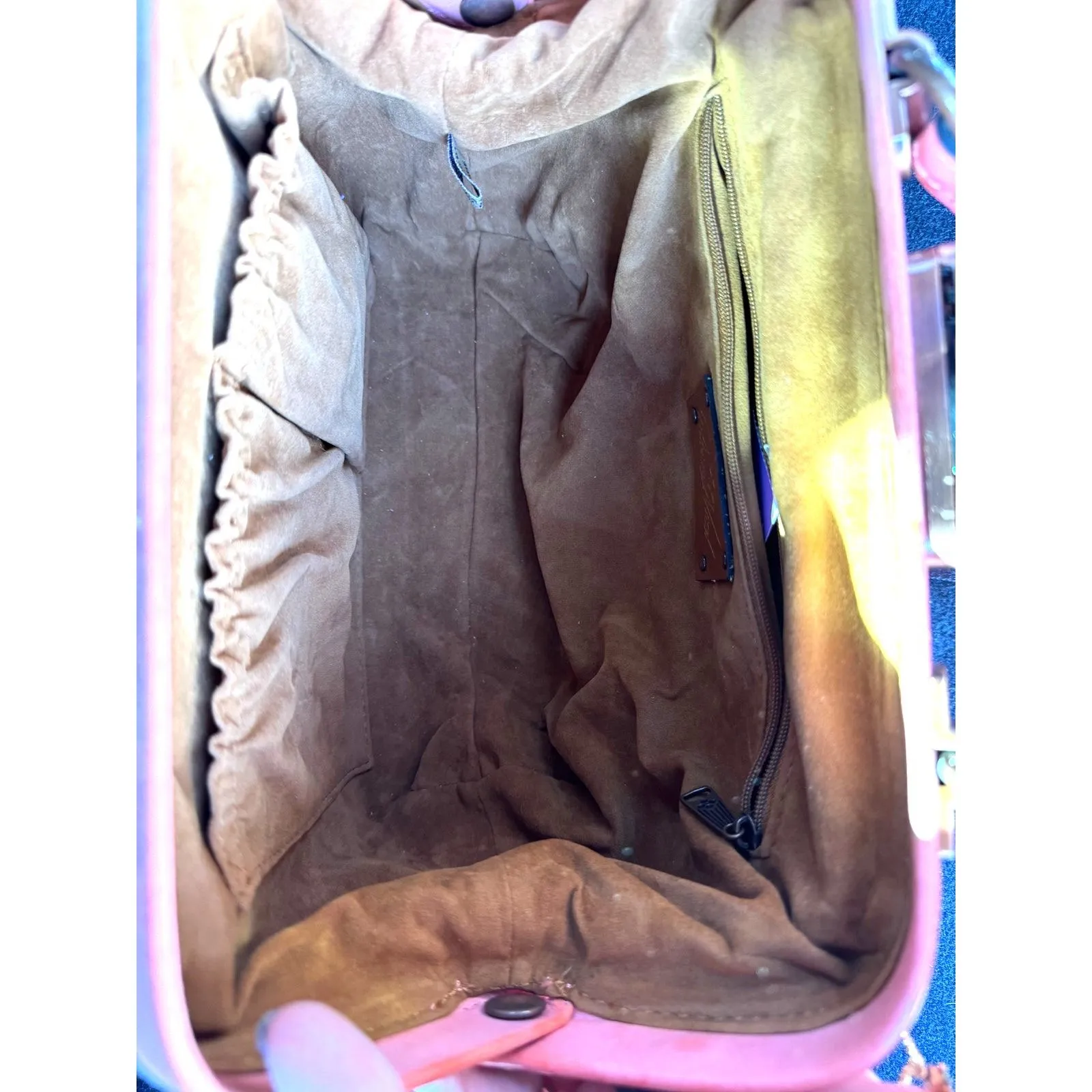 PATRICIA‎ NASH Coral Pink Orange Leather Floral Embossed Gracchi Satchel Purse - Image 6