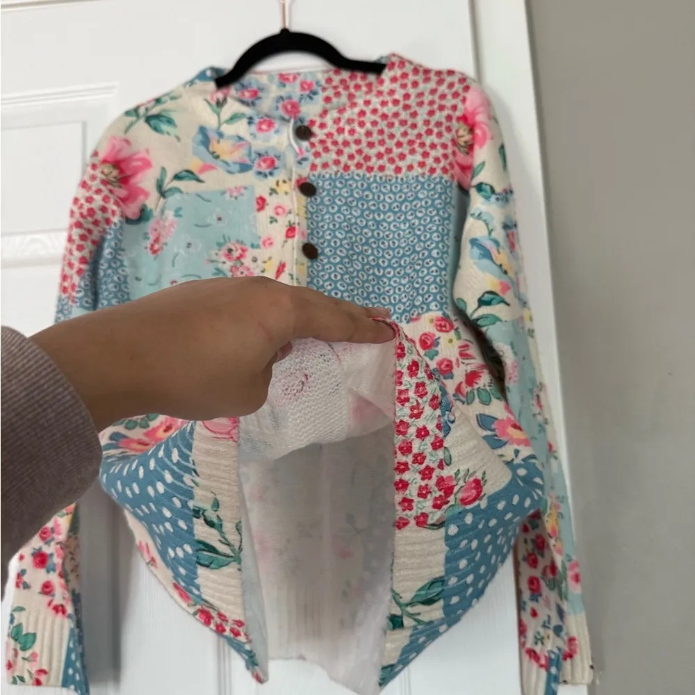 Floral Patchwork Cottagecore Pretty Cardigan Top Button Down Blue Size L - Image 4