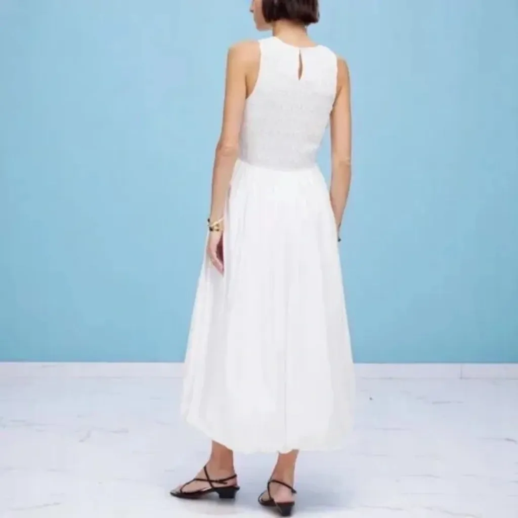 Madewell The Melody Bubble-Hem Smocked Midi‎ Dress In Poplin Size XS - Image 8