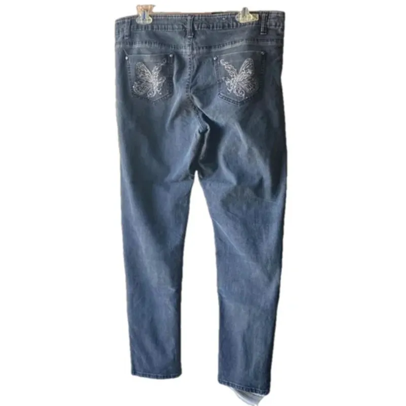 Y2K Butterfly Embroidered Dark Wash Stretch Jeans Kaba Jeans Size 18 Blue - Image 7
