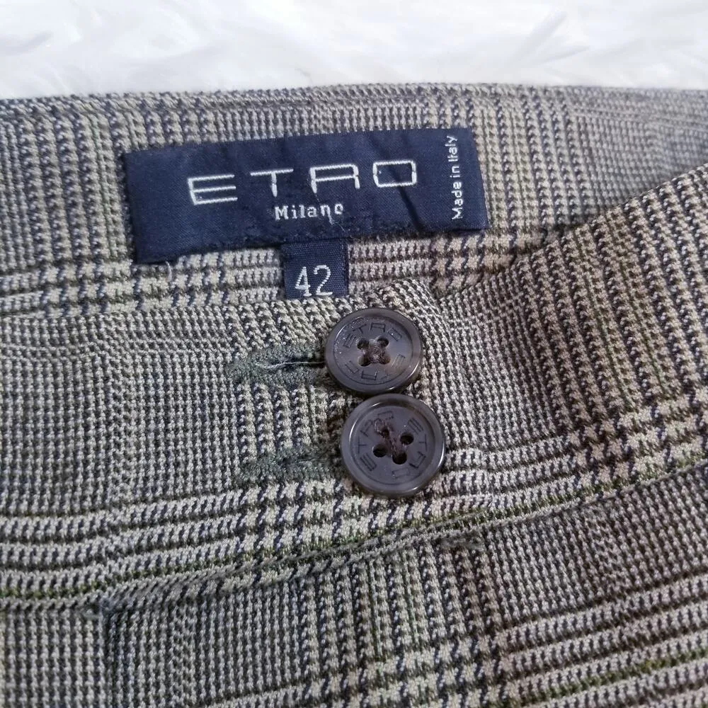 ETRO Plaid Hounds tooth Print Mid Rise Trouser Folded Hem Brown Size 29 - Image 4