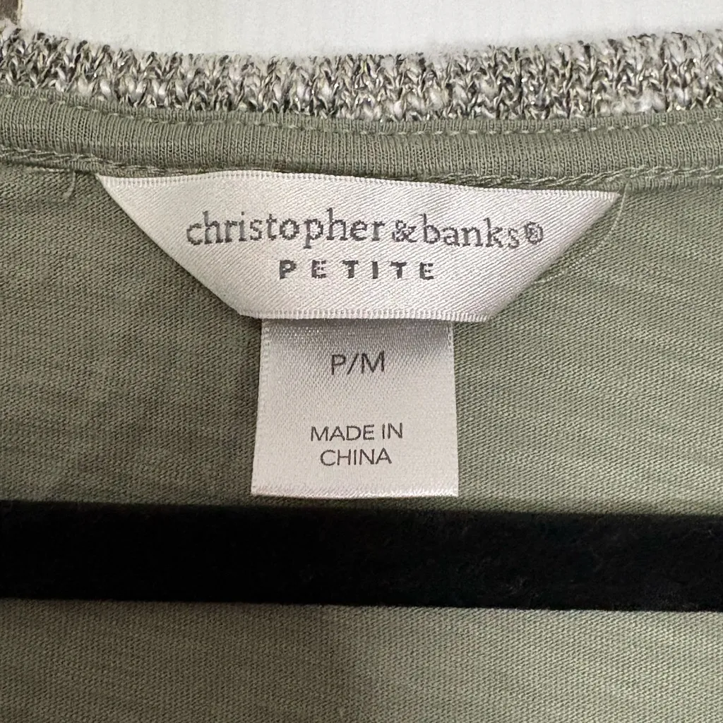 Christopher & Banks Green Paisley V-neck Short Sleeve Shirt Blouse Top P/M - Image 3