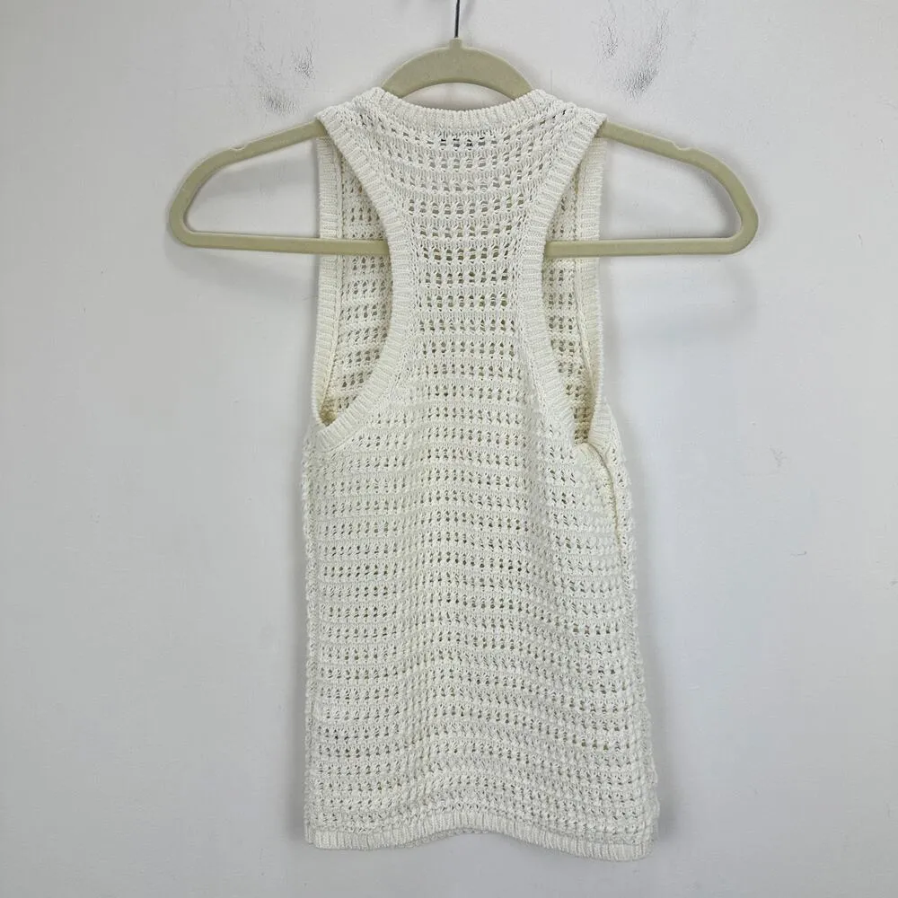 NEW Madewell Crochet Knit Crewneck Sweater Tank Cotton Vest Bright Ivory XXS - Image 12