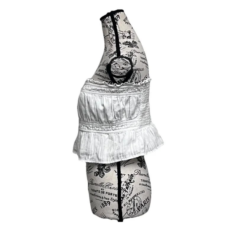 American Eagle White Crochet Peplum Crop Top M Coquette Cottagecore Lace preppy - Image 4