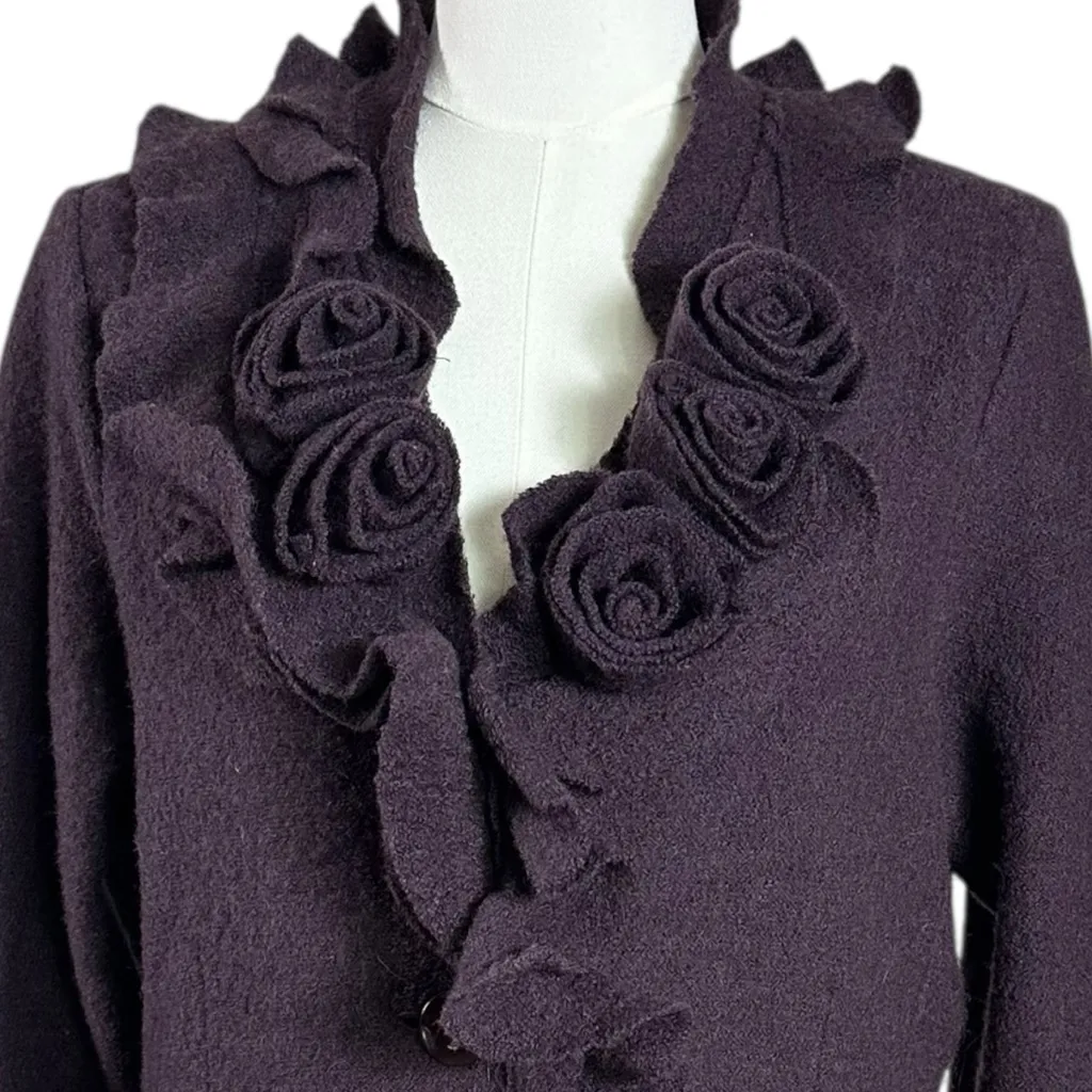Marisa Christina Boiled Wool Rosette Cardigan Jacket in Deep Plum Size Large Purple - Image 7