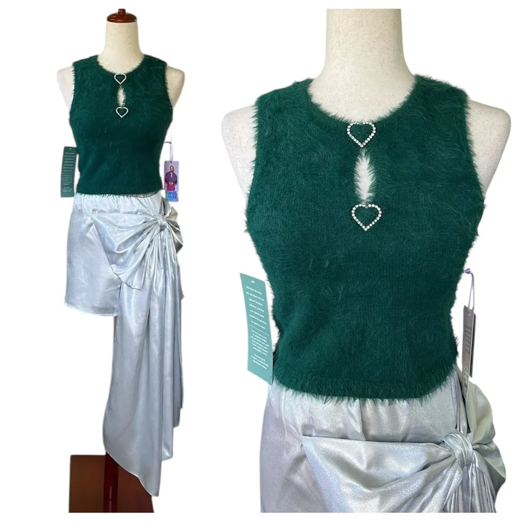 Johnny Wujek Evergreen Fury Sweater Vest With Rhinestone Hearts Green Size undefined - Image 2