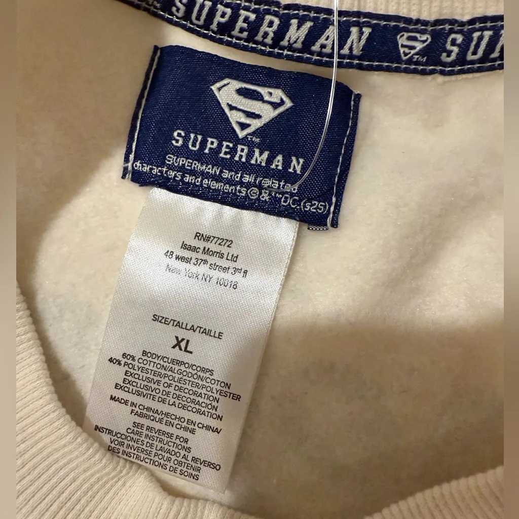NWOT Superman Cream Off-white American Flag Oversized Sweatshirt XL - Image 5