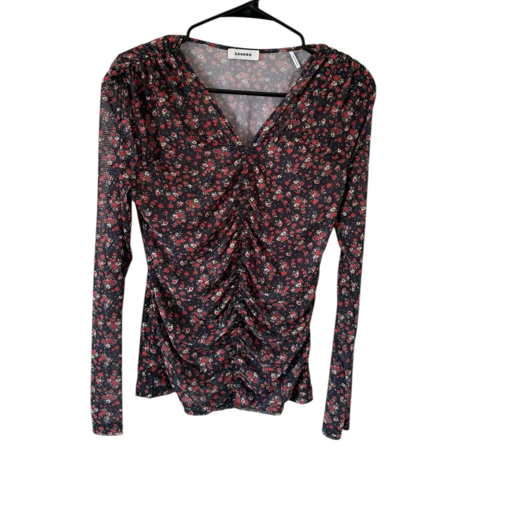 Sandro Bethanie Floral Sheer Long Sleeve Top - Image 9