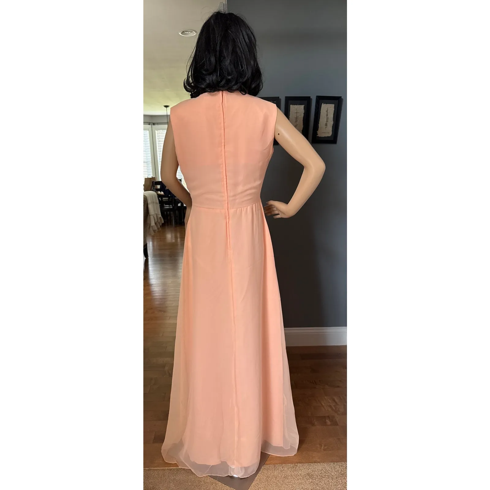 Vintage 1960s Elgin Peach Chiffon Dress & Sheer Overlay Set medium - Image 4