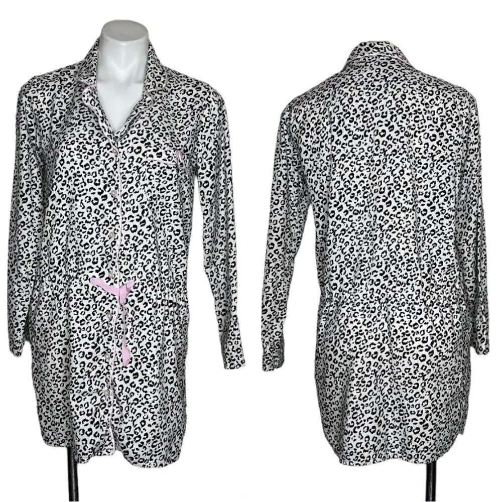 VICTORIAS SECRET WHITE Leopard Print Cotton Robe Anorak Tie Front Size Small - Image 11