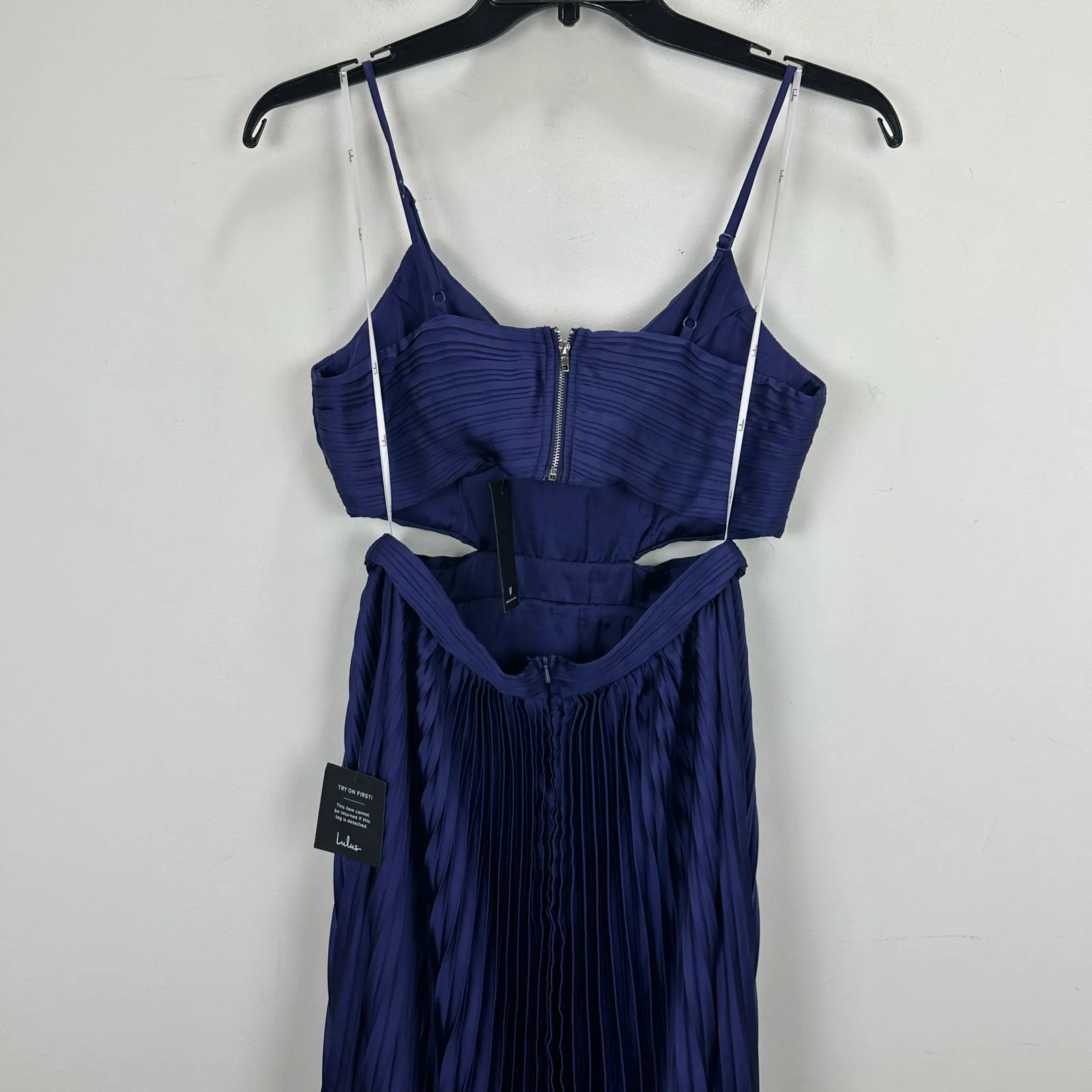 Lulus Got the Glam Navy Blue Pleated Cutout Maxi Dress Formal Party Medium NWT - Image 7