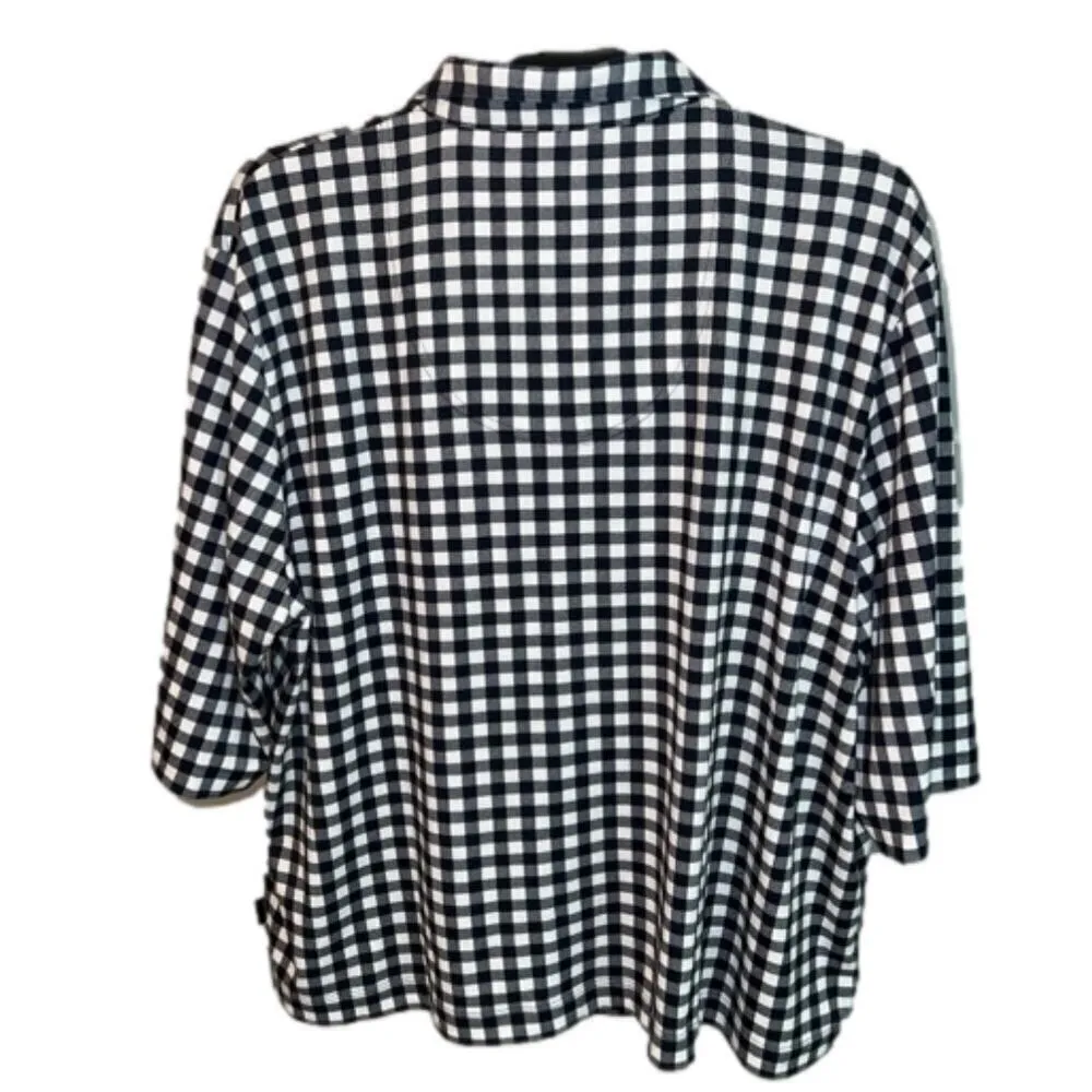 Chelsea Peers Black White Check Sleepwear Button Up Short Sleeve Top Size 20 - Image 4