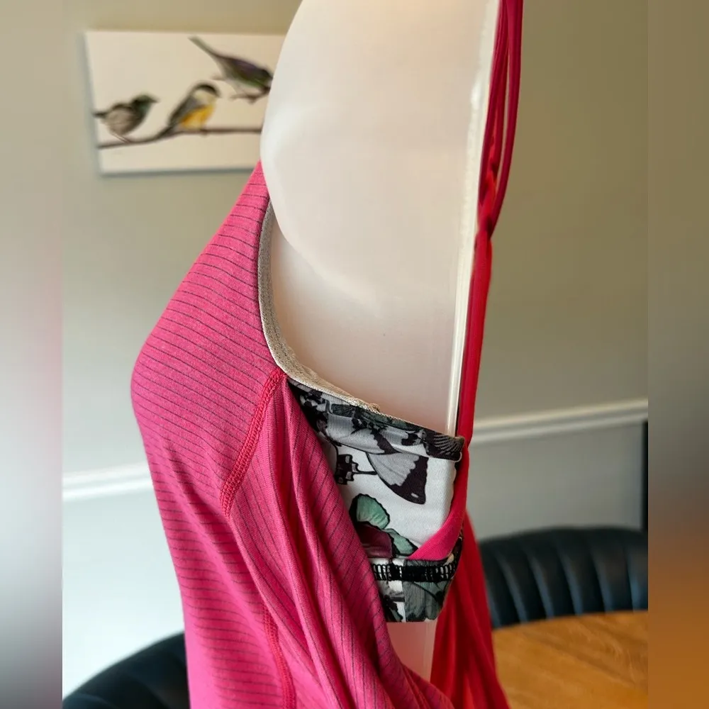 pink and floral print tank with bra. Size 6. - Image 2