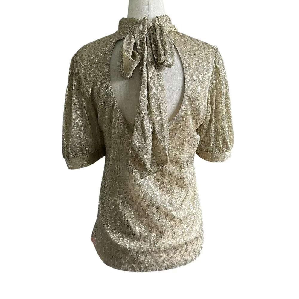 Vince Camuto Beige Metallic Lined Blouse Women Top Size Small | 70-33 - Image 2