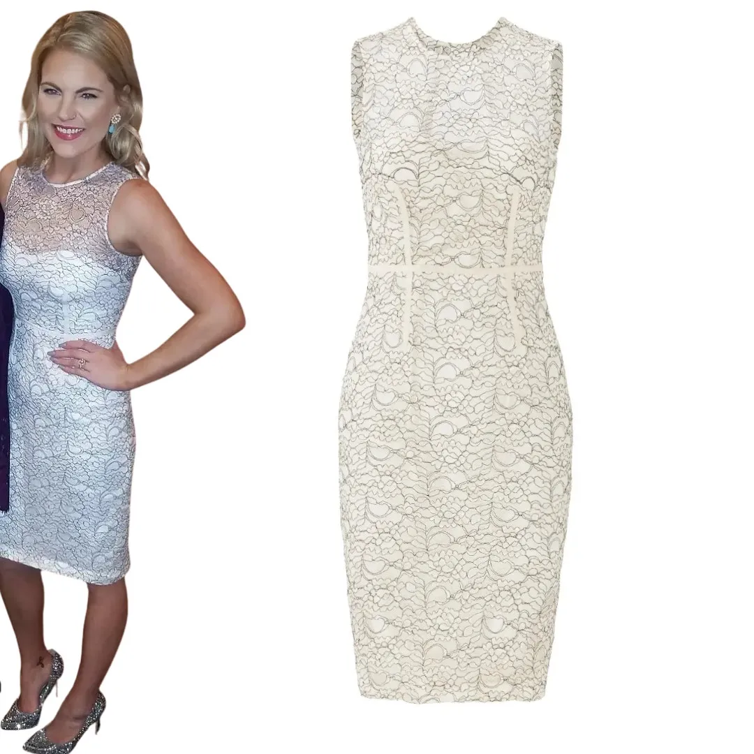 Jill Jill Stuart Love Glow Sheath Dress White Black Lace Illusion Neckline Sz 2 - Image 10