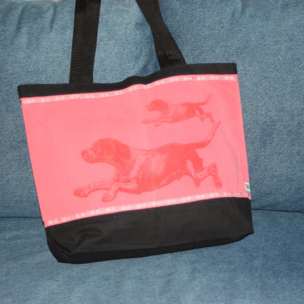 Doggy Beach Bag Black Canvas with Coral Running Dog motif NEW - Image 8