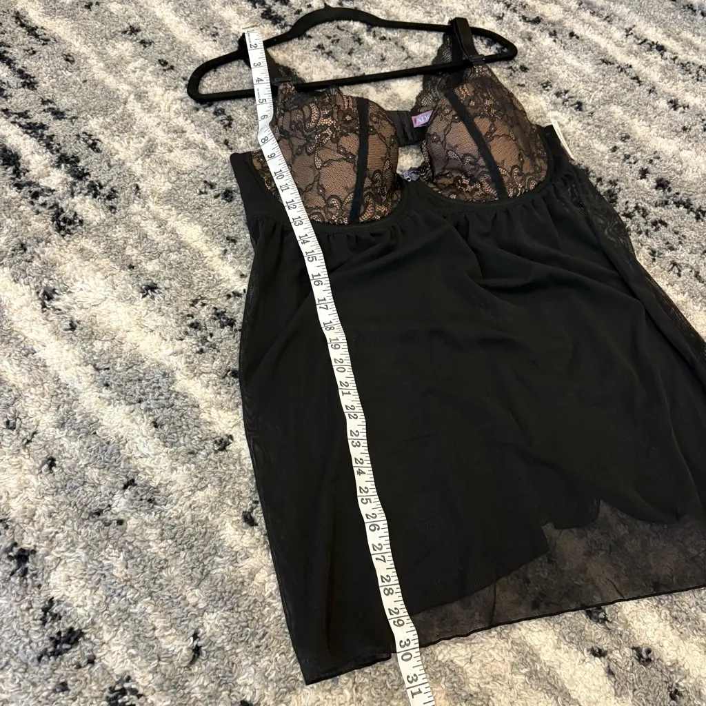 Adore Me Black Lace Babydoll Teddy Size 40DD Lingerie Underwire - Image 9