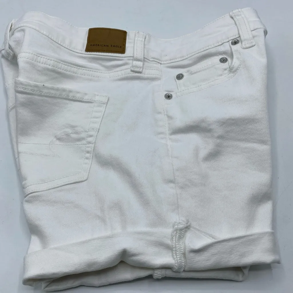 American Eagle Women's Super Stretch White Jean Shorts Cuffed 4 - Image 3