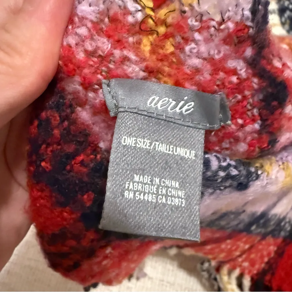Aerie Winter Plaid Red Purple Oversized Chunky Cozy Blanket Fringe Scarf EUC - Image 3